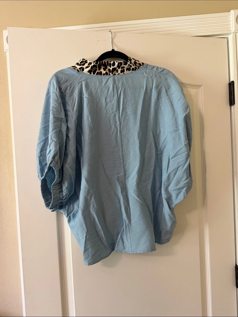 entro Women's Light Blue Blouse with Leopard Trim - Picture 4 of 4